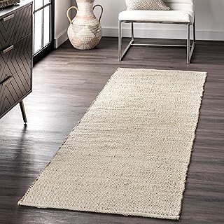 nuLOOM 2'6" x 8' Elfriede Jute & Cotton Hand Woven Area Rug, Natural, Solid Rustic Farmhouse Style, Weaved Design, Natural Fiber, For Bedroom, Living Room, Dining Room, Hallway, Office, Entryway