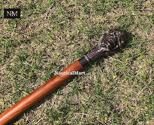 Miniatura 3 de Bastón de madera con cabeza de calavera de latón victoriano plegable elegante regalo vintage para caballeros hombres mujeres ancianos padres abuelos