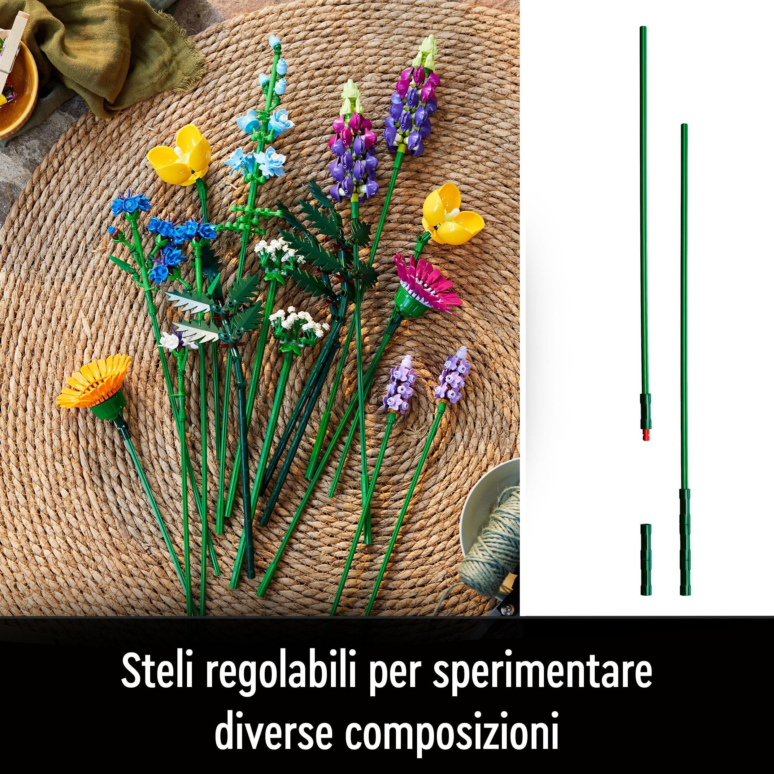 LEGO Botanicals Bouquet Fiori Selvatici Finti con Papaveri e Lavanda Artificiali - Idee Regalo per Uomo o Donna da Collezione - Decorazione di Casa Fai da Te - Hobby Creativi per Adulti - 10313