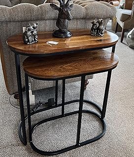 Elm home and garden Nest of Tables Oval Wooden 62cm Wide x 32cm Deep x 61cm High (Dark)