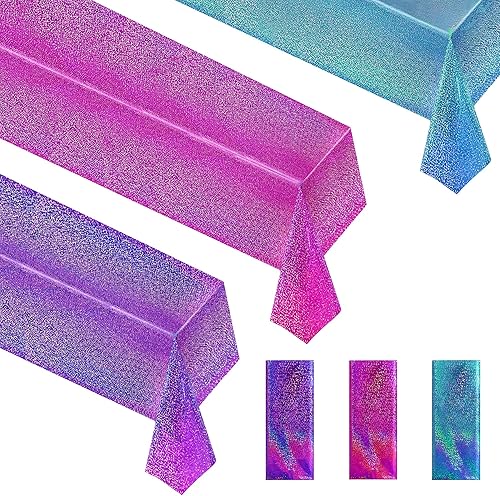 Miniatura 21 de Mantel holográfico morado y rojo fucsia de 40 x 108 pulgadas, decoración de fiesta de San Valentín, cumpleaños, decoración de mesa de plástico