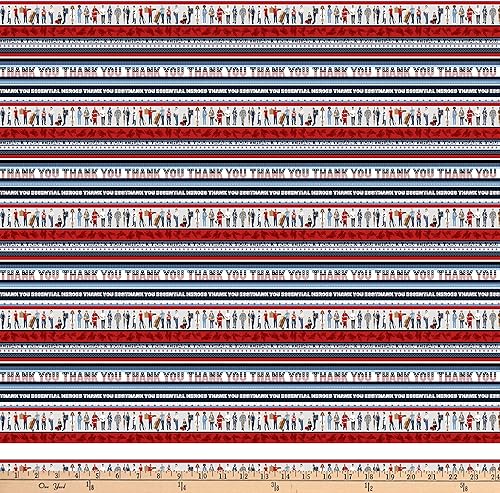 Studio E Essential Heroes Thank You Stripe Patriotic, tela por yarda