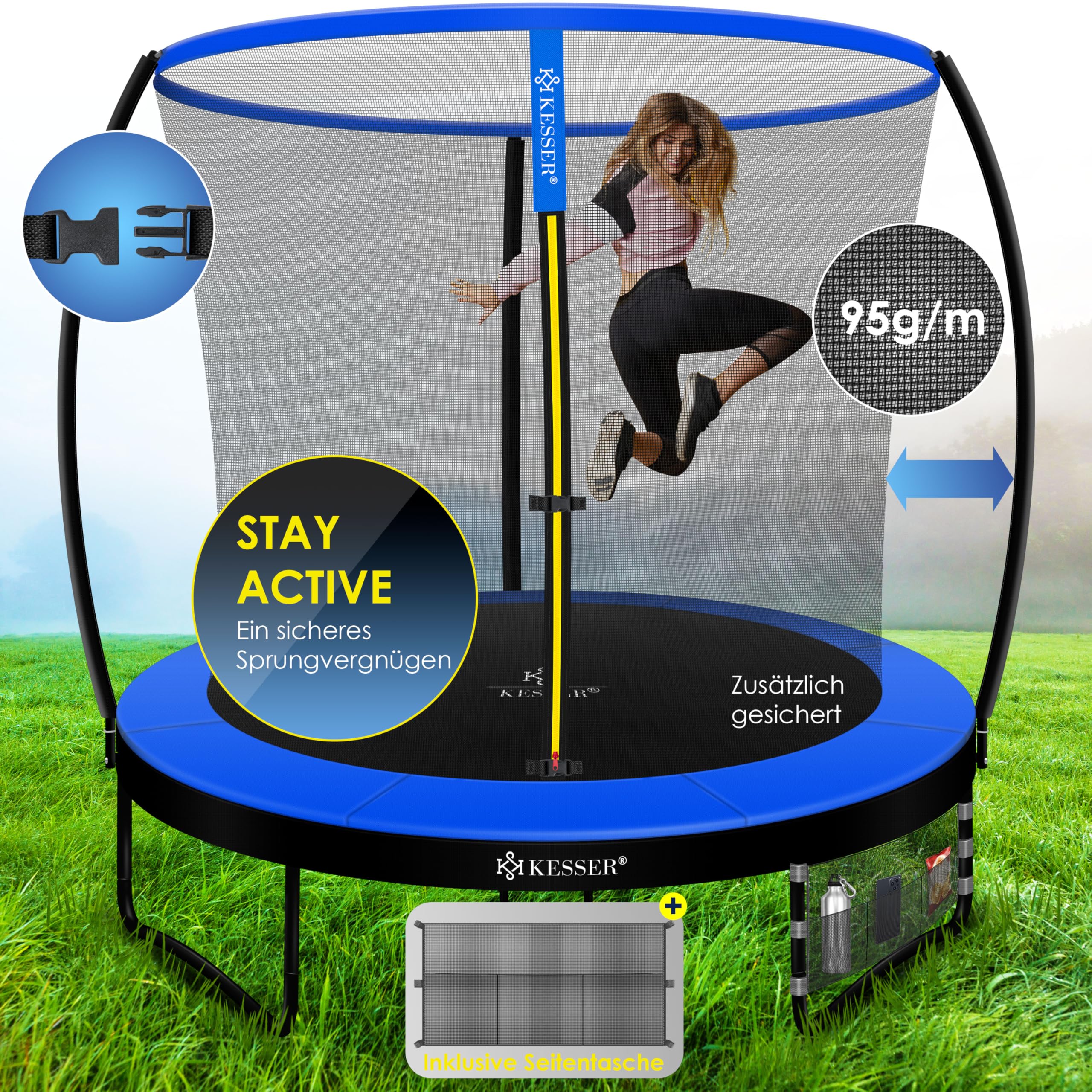 KESSER® Trampolin Ø 244/305/366/427 cm | TÜV Rheinland GS Zertifiziert | Gartentrampolin Kindertrampolin bis 150 kg | Komplettset mit Sicherheitsnetz