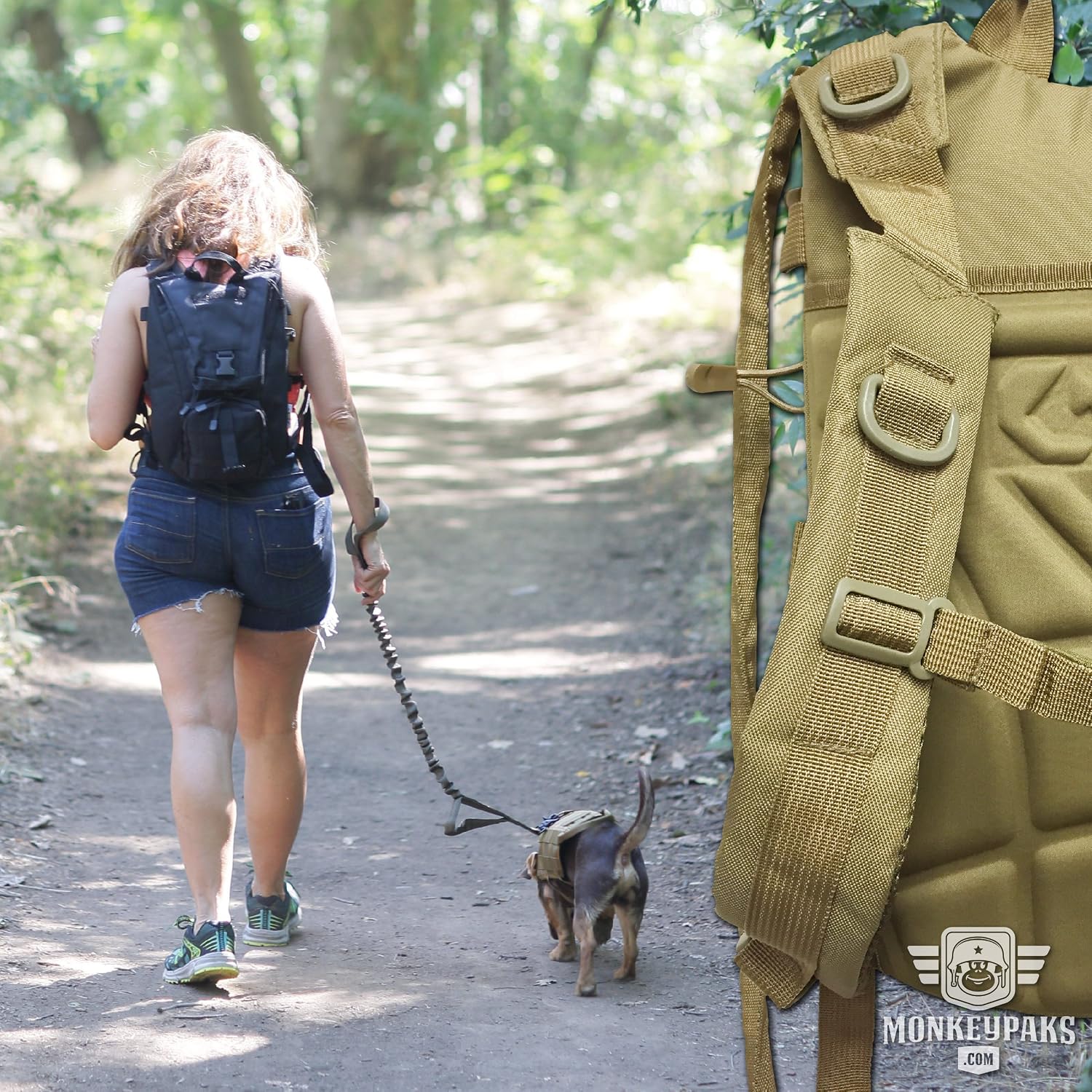 Monkey Paks Tactical Hydration Backpack System w/ 2.5L Water Bladder, Front Pockets, Paracord Zipper Pulls, Molle Webbing - Outdoor Gear for Men & Women - Hiking, Running, Biking, Walking, Skiing
