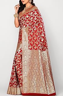 Jolly Enterprise Women's Bridal Banarasi Katan Silk Saree Zardosi Work With All Over Zari Border - Red