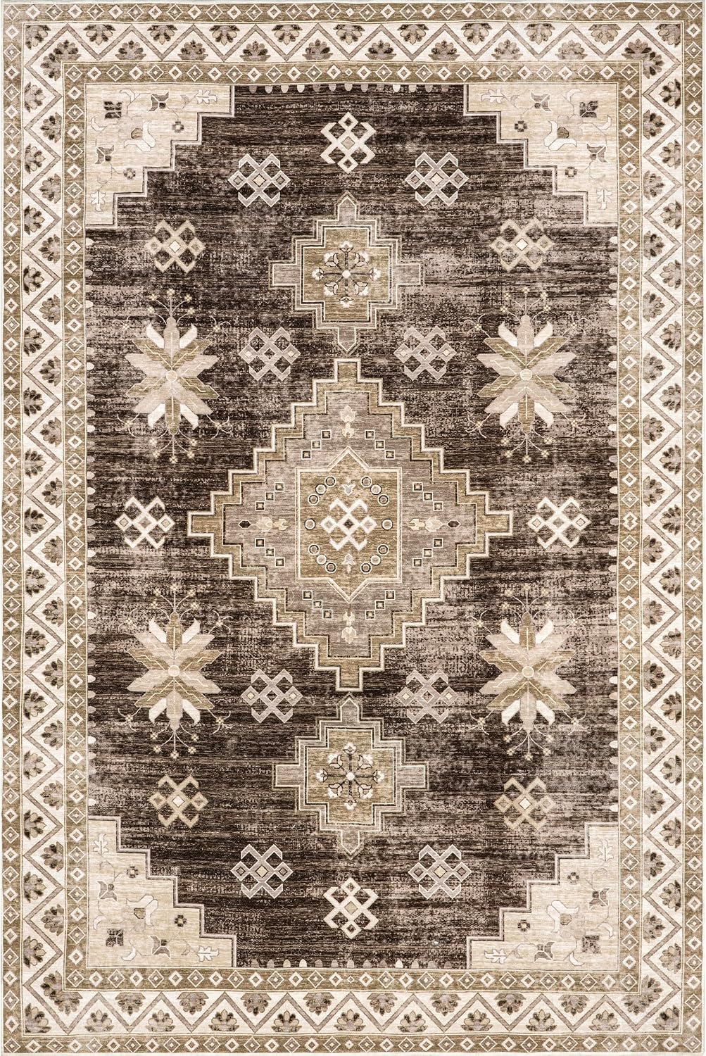 Rugs USA Clovebud Geometric Machine Washable Area Rug, 5x8, Brown