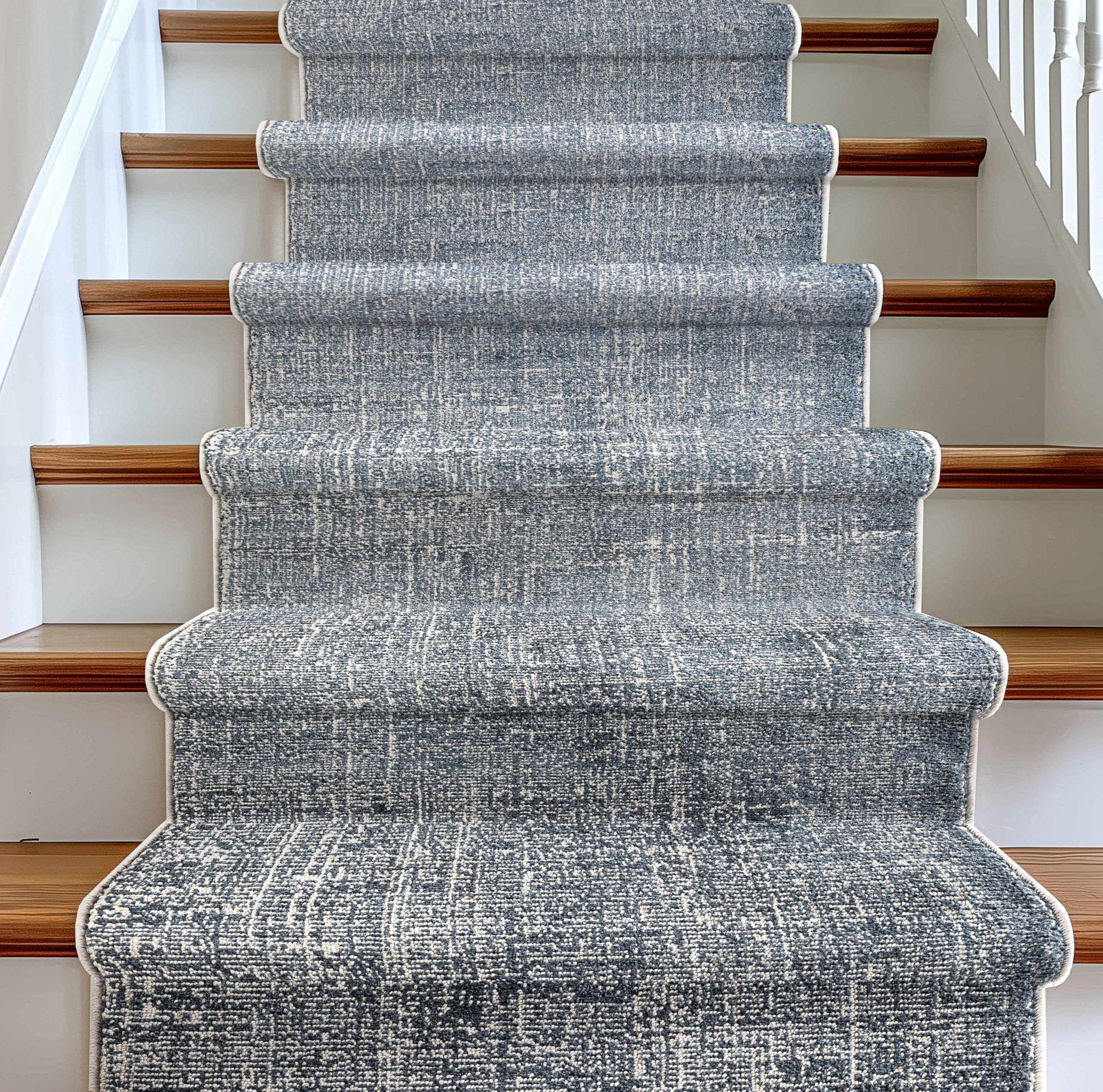 Well Woven Custom Size Hallway & Stair Runner- Velluto Como Ivory Dark Blue 27 Inches x 30 Feet (27" x 30' Runner) Rug - Soft, Minimalist Elegance,