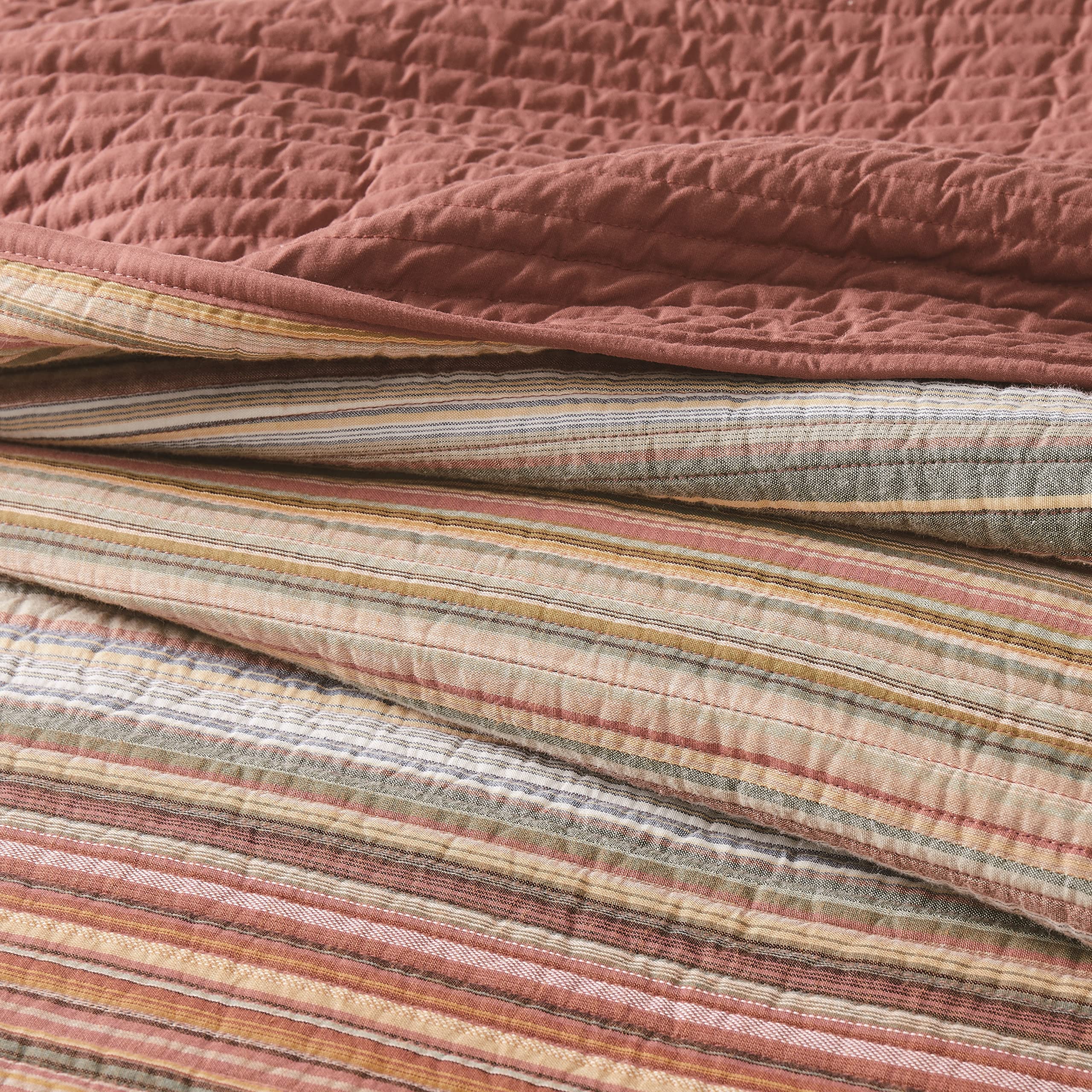 Brooklyn Loom Sunset Stripe Yarn Dye Orange Cotton 3-Piece Full/Queen Quilt Set, Stripe Themed, for Men and Women, Oeko-TEX Certified Confidence