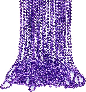 GIFTEXPRESS 72 pack of 33 Mardi Gras Beads Necklace, Metallic Purple Beaded Necklace, Mardi Gras Throws, Party Beads Costume Necklaces