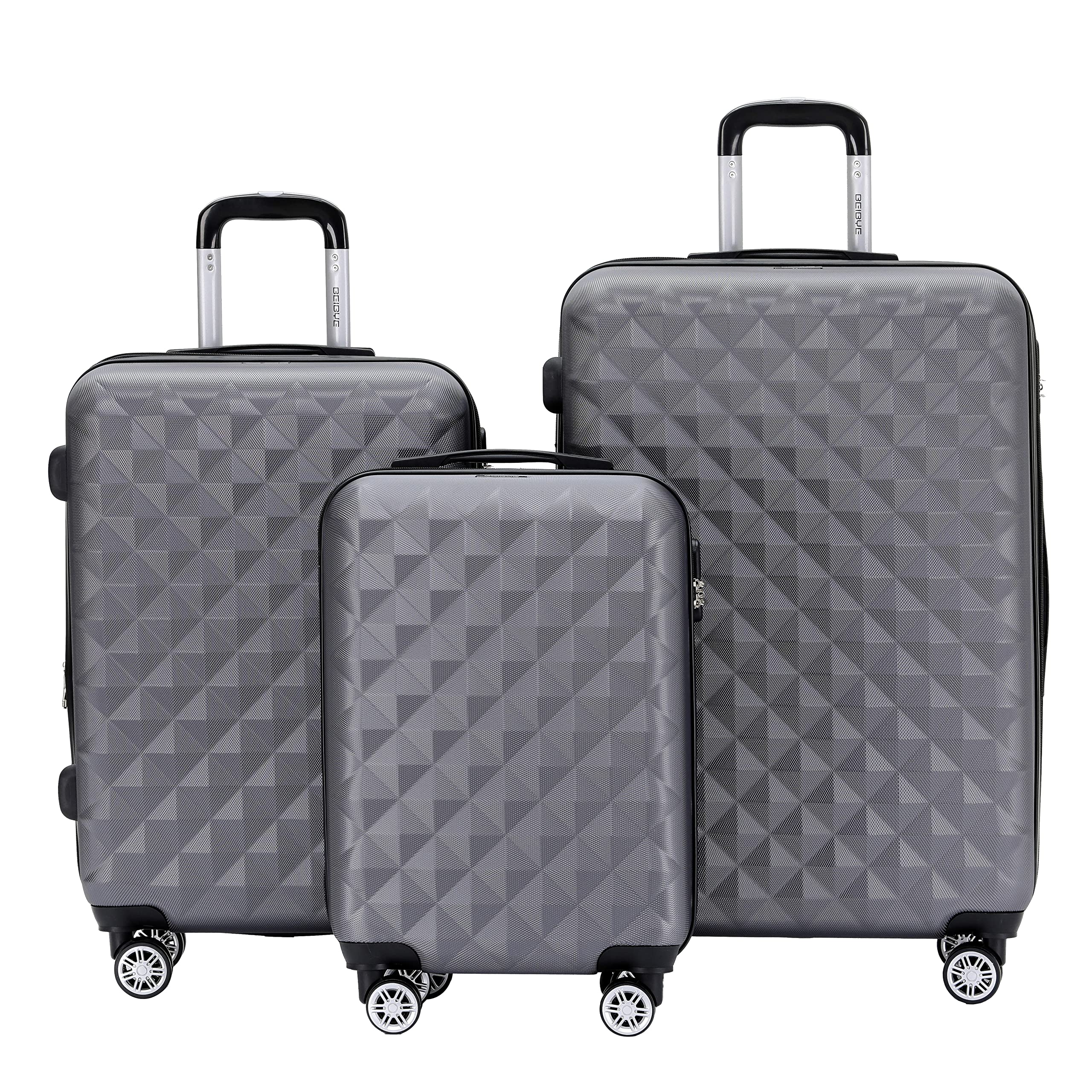 BEIBYE 2066 Hartschalenkoffer aus ABS, Reisekoffer mit 4 Zwillingsrollen und Zahlenschloss, Erweiterbarer Trolley Koffer L XL + Handgepäck M (ohne Erweiterung), Kofferset oder Einzelkoffer