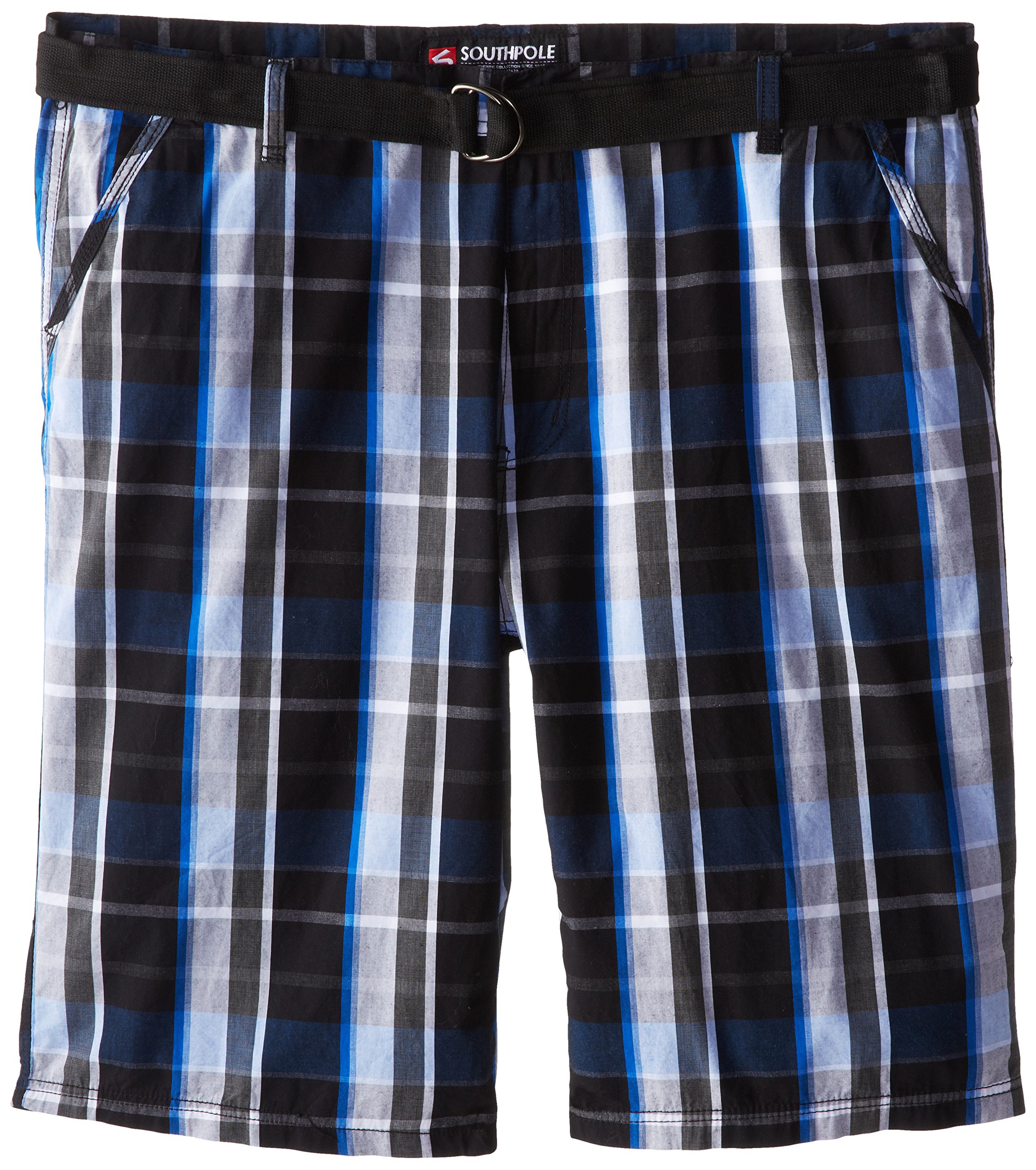 Southpole Men's Big-Tall Washed Plaid Shorts with Plaids and Matching Belt