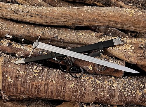 Miniatura 4 de Espada medieval de acero hecha a mano, hoja coleccionable semi afilada con funda, regalo ideal para coleccionistas