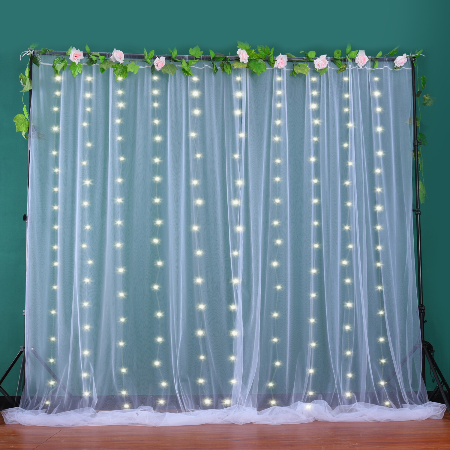 10 10ft Sheer Tulle Backdrop Curtains String Lights Weddings - View #2