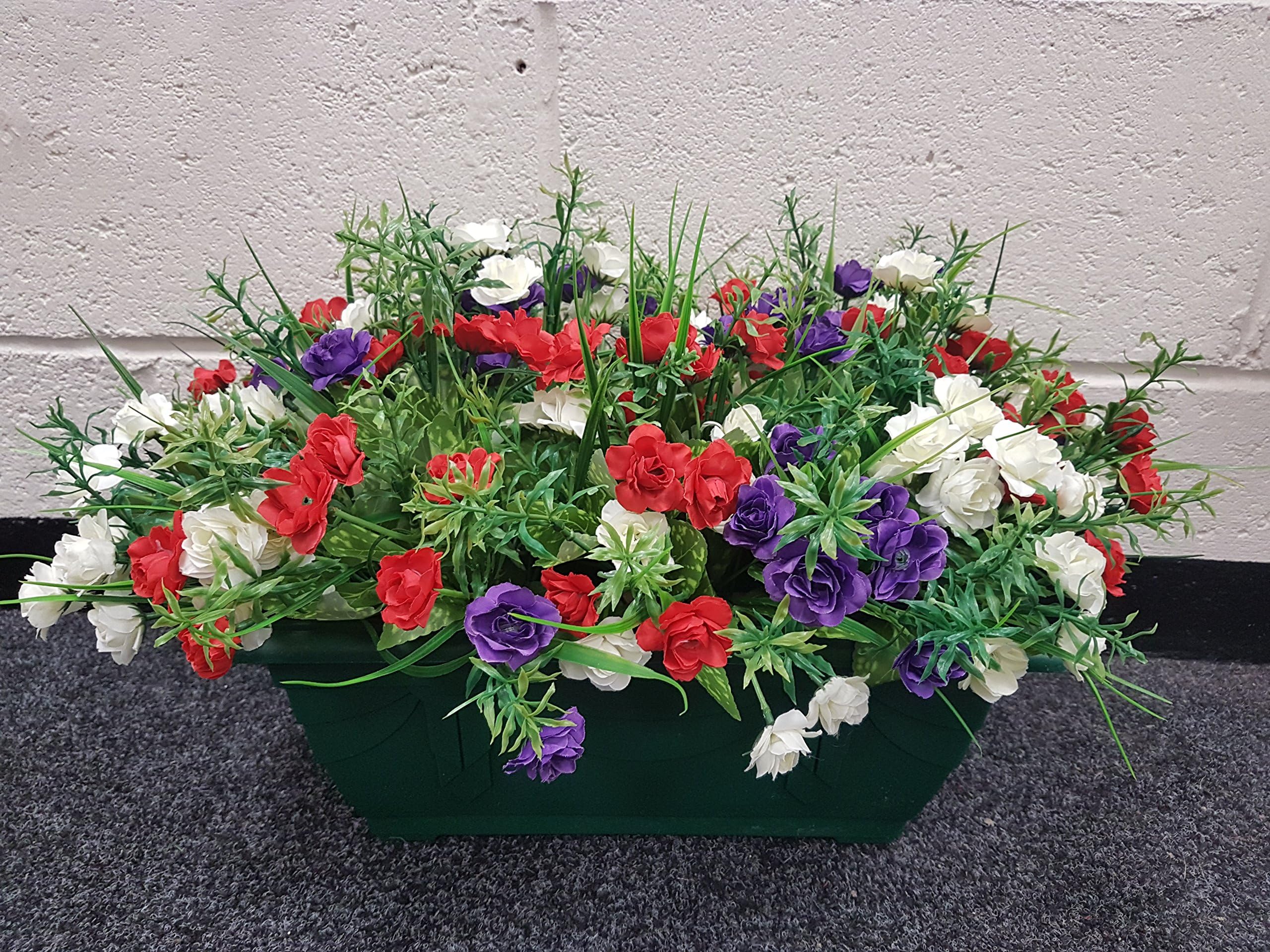 Outdoor Artificial Plant , Red Purple and Blue Roses Flowers , Autumn, Winter Pot and Bark