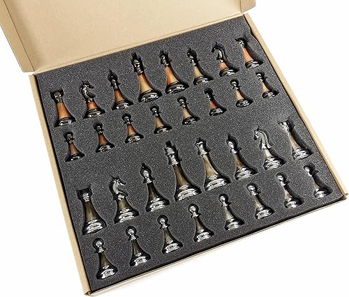 Miniatura 3 de Staunton - Juego de ajedrez de plástico cromado y negro para hombre, 3 12 pulgadas, tamaño King con tablero de color rústico de 17 pulgadas