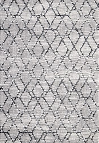 Miniatura 10 de Abani Nova Nov120A - Alfombra geométrica, color gris y plateado, tamaño 6 pies x 9 pies