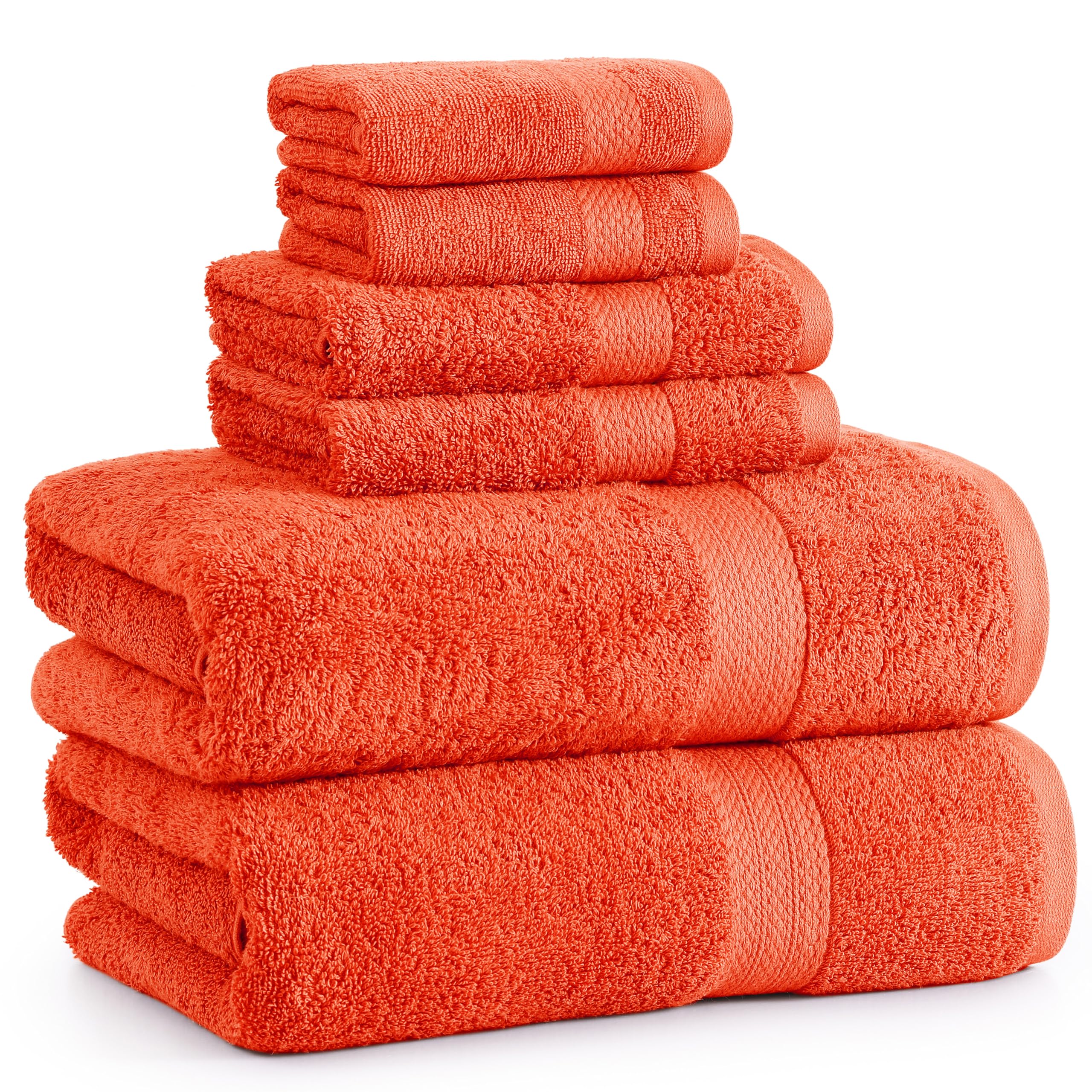 LANE LINEN Bath Towels Set of 6 Large- 100% Cotton Bathroom Towels, Large Bath Towels, Hotel Towels, 2 Bath Towels Bathroom Sets, 2 Hand Towel for Bathroom, 2 Wash Cloths for Face & Body - Tiger Lily