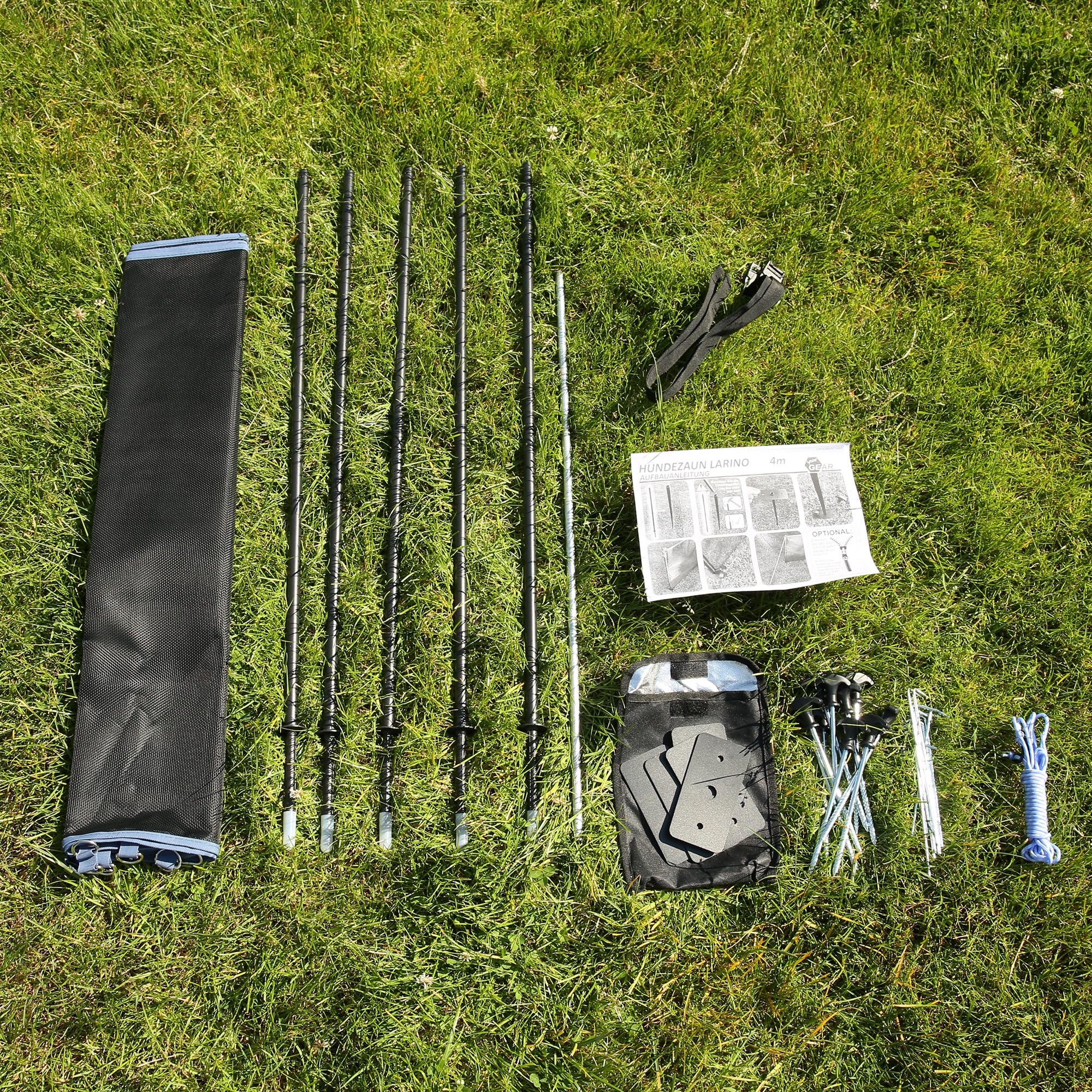 your GEAR Clôture mobile pour chien de 4 m pour camping et jardin - Maille en textilène robuste de 90 cm de haut - Extensible à l'infini et résistant aux intempéries - Kit complet avec poteaux