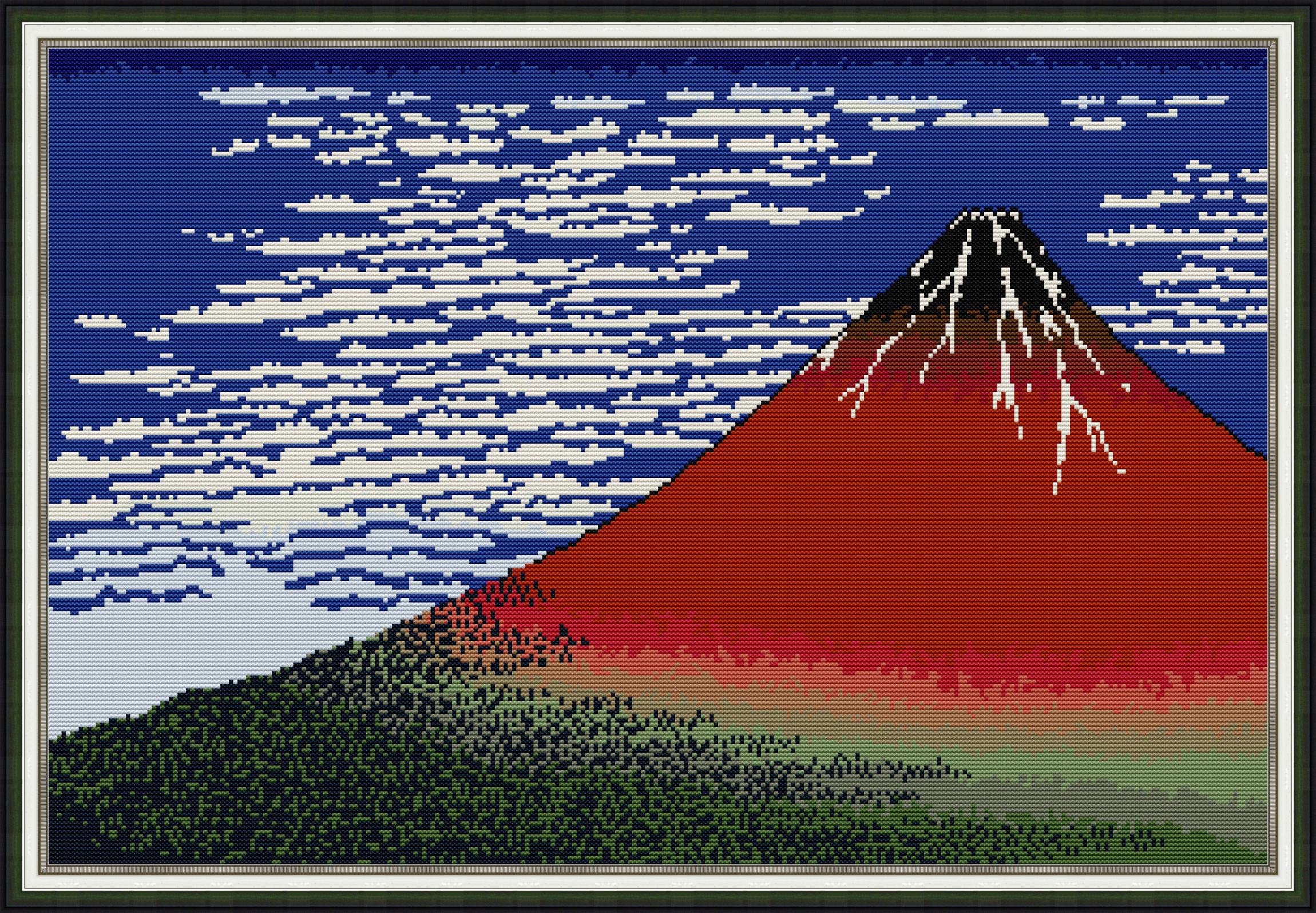 YEESAM ART Cross Stitch Kits Stamped for Adults Beginner Kids, Fuji, Mountains in Clear Weather 11CT 76×54cm DIY Embroidery Needlework Kit with Patterns Needlepoint Christmas (Fuji)