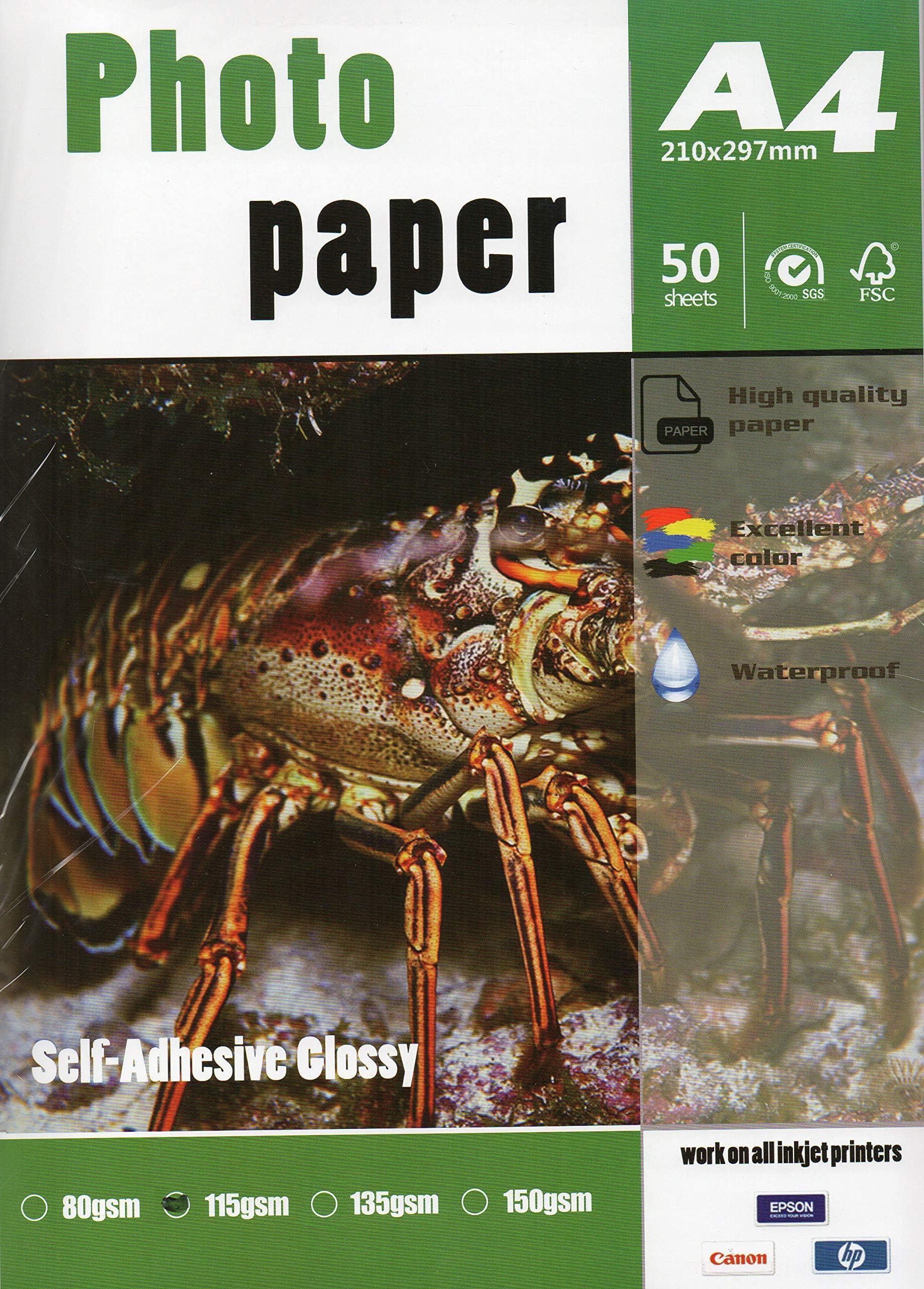 Printable Sticker Photo Paper A4 Size 50 Sheets Count 135 gr 8,3" x 11,7" (210 x 297mm) Self Adhesive for All Inkjet Printers Full Labels. Easy to Peel