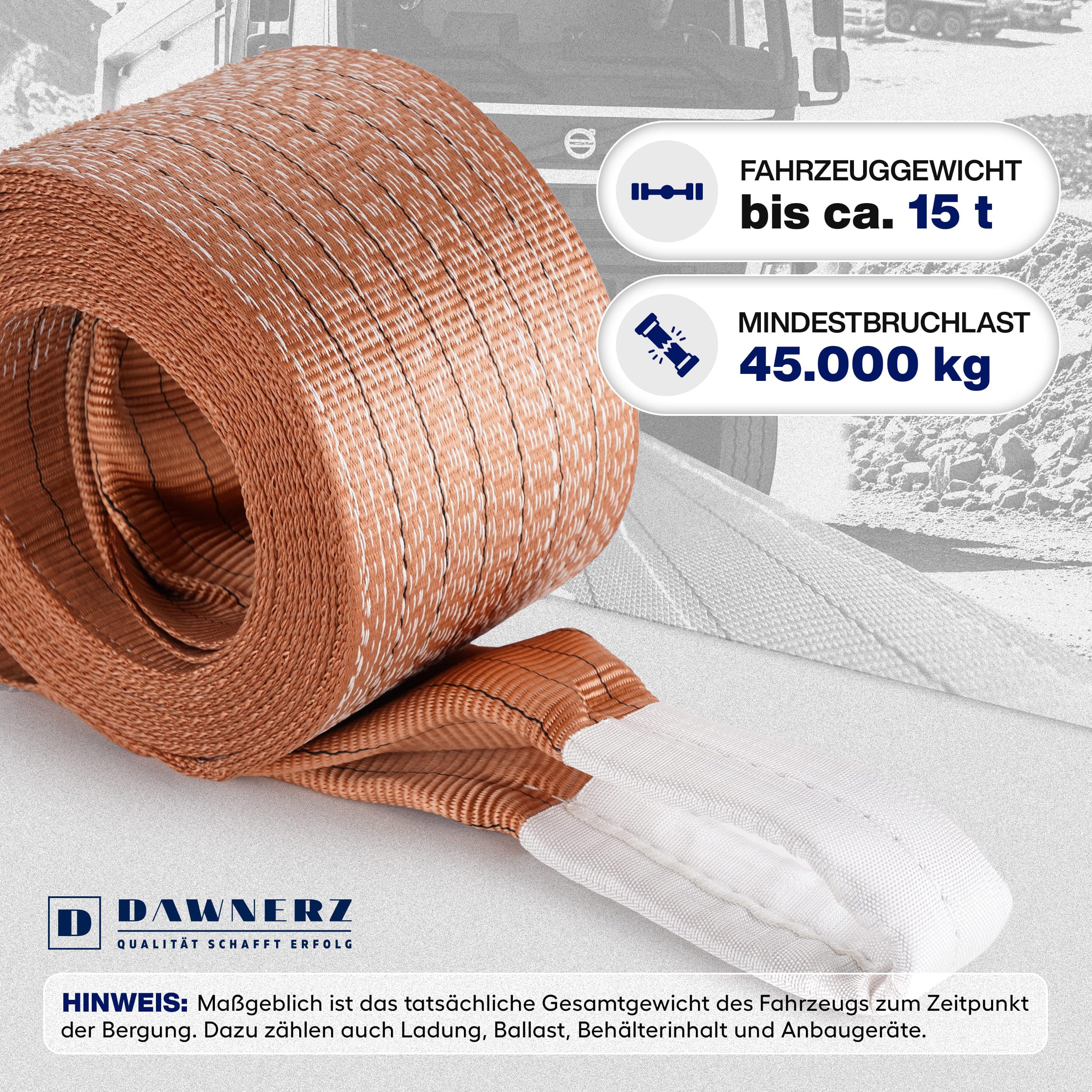 Schwerlast-Abschleppgurt 45 t Mindestbruchlast – LKW-Bergegurt 10 m