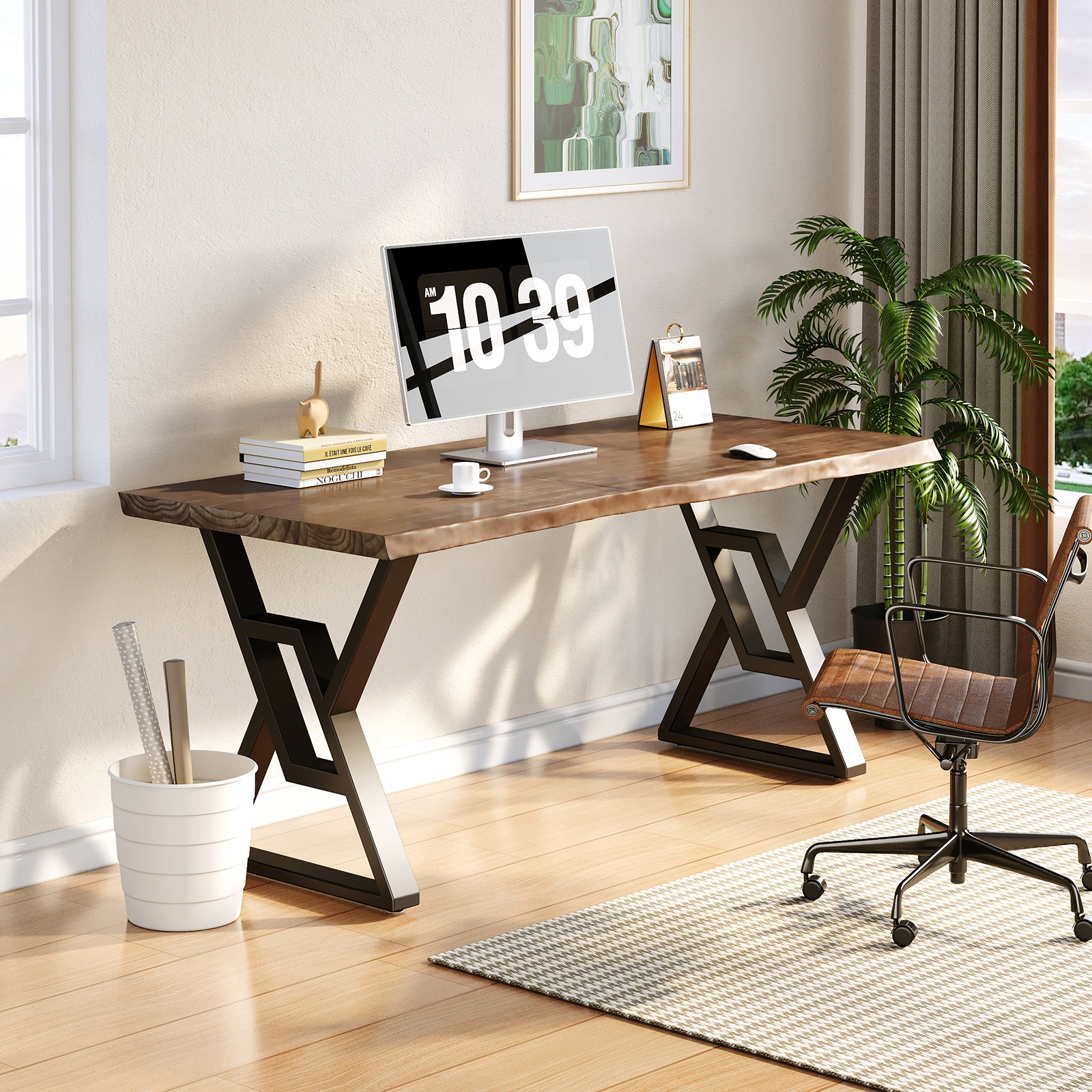 Amazon.com: QZYJKJ 55inch Rustic Brown Solid Wood Computer Desk