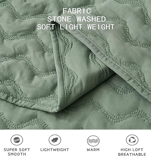Miniatura 4 de Chezmoi Collection Destiny - Juego de edredón de 3 piezas, tamaño King, color salvia - Juego de colcha acolchada ligera de microfibra suave lavada a