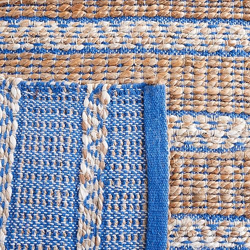 Miniatura 4 de Safavieh Natural Fiber Collection NFB655M - Alfombra de pasillo de algodón y yute a rayas de tejido plano 2 pies 3 pulgadas x 8 pies color azul