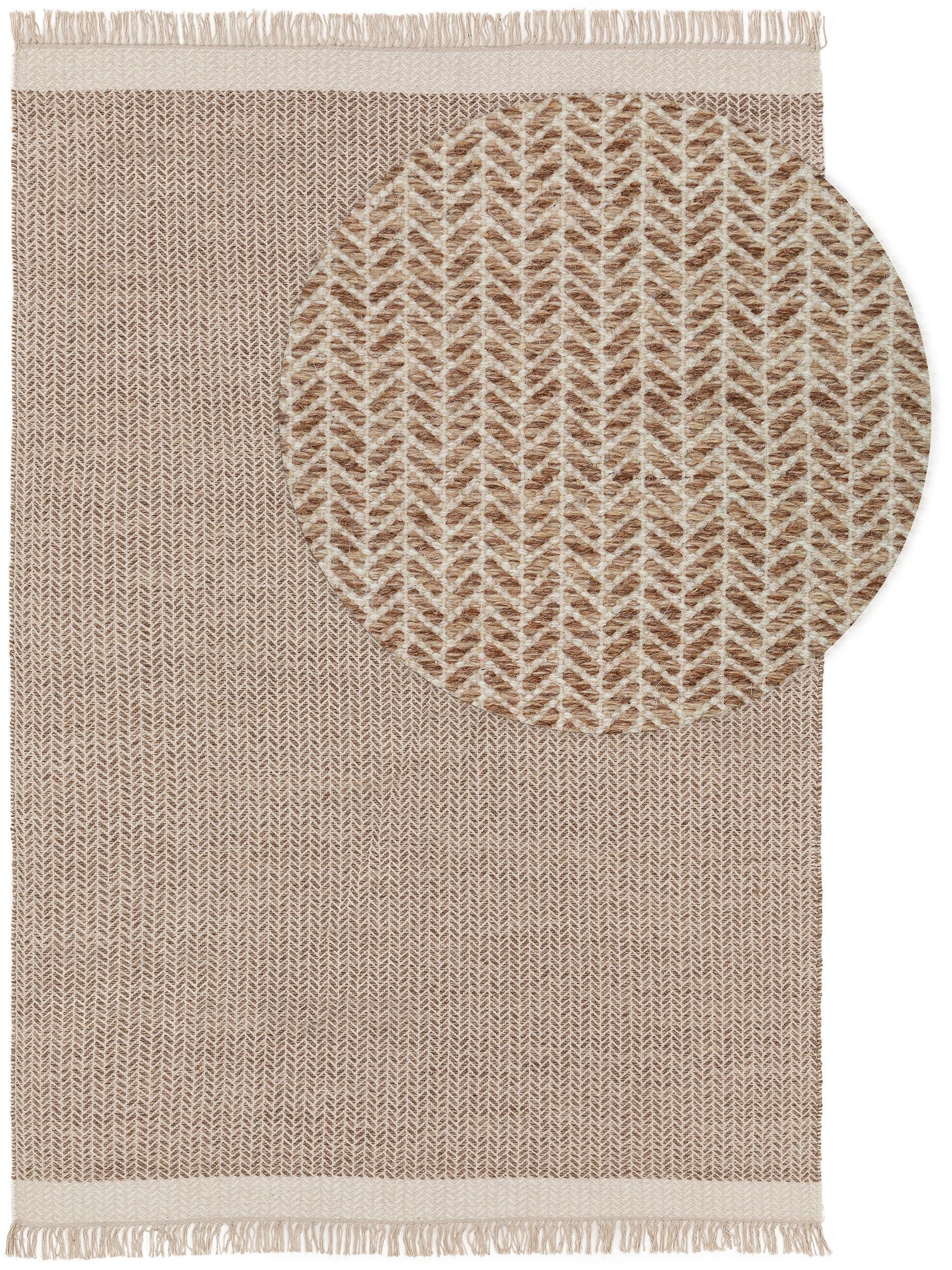 benuta Pure Alfombra de lana Kim – Beige 160 x 230 cm – algodón, lana – Rectangular & en estilo: Ikat, Hygge & Cozy, minimalista, fácil de limpiar para salón dormitorio