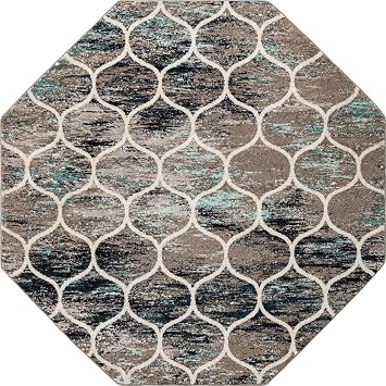 Unique Loom Trellis Frieze Collection Area Rug - Rounded 7 10" Octagon, Blue Multi/ Ivory