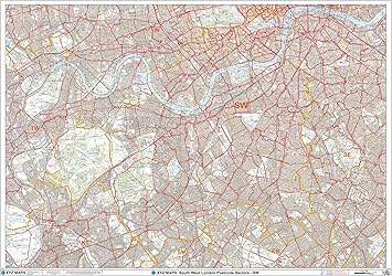 Sw London Postcode Map South West London - Sw - Postcode Wall Map - 47" X 33.25" Rolled Canvas :  Amazon.co.uk: Stationery & Office Supplies