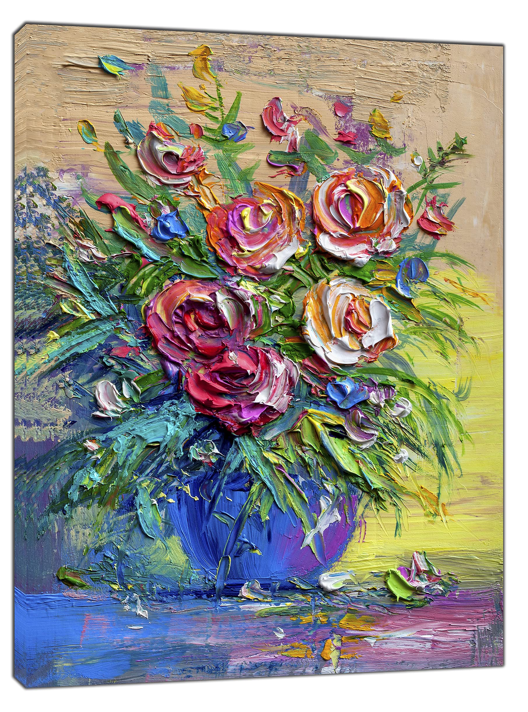Abstrakcyjne kwiaty w wazonie obraz olejny reprodukcja na oprawionym płótnie sztuka ścienna dekoracja domu 102 x 76 cm - głębokość 18 mm