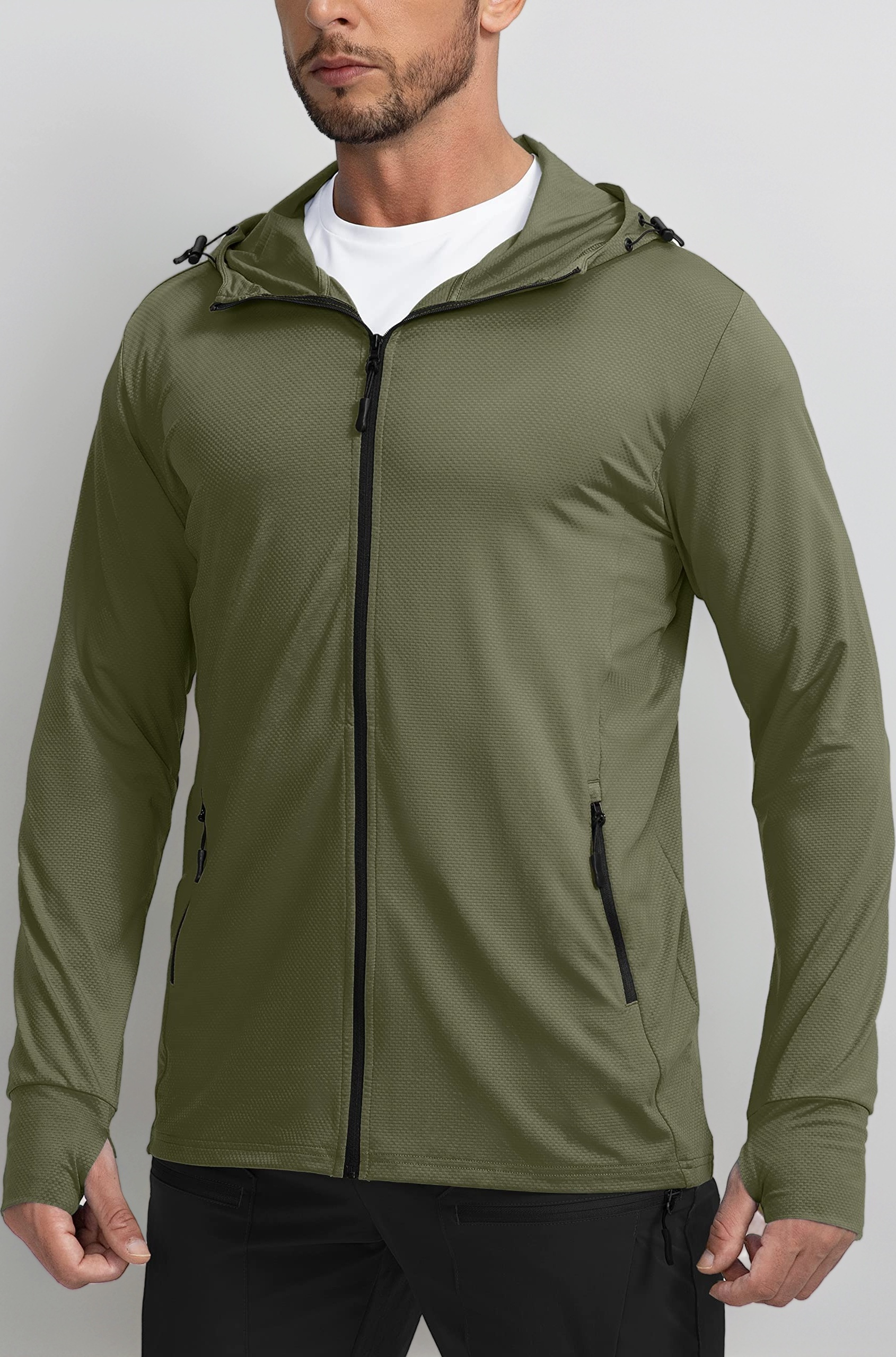 Sejuani Men's UPF 50+ Light Jacket Full Zip Sun Protection Hoodie Long Sleeve Sun Shirts for Men Hiking Fishing Zip Pockets