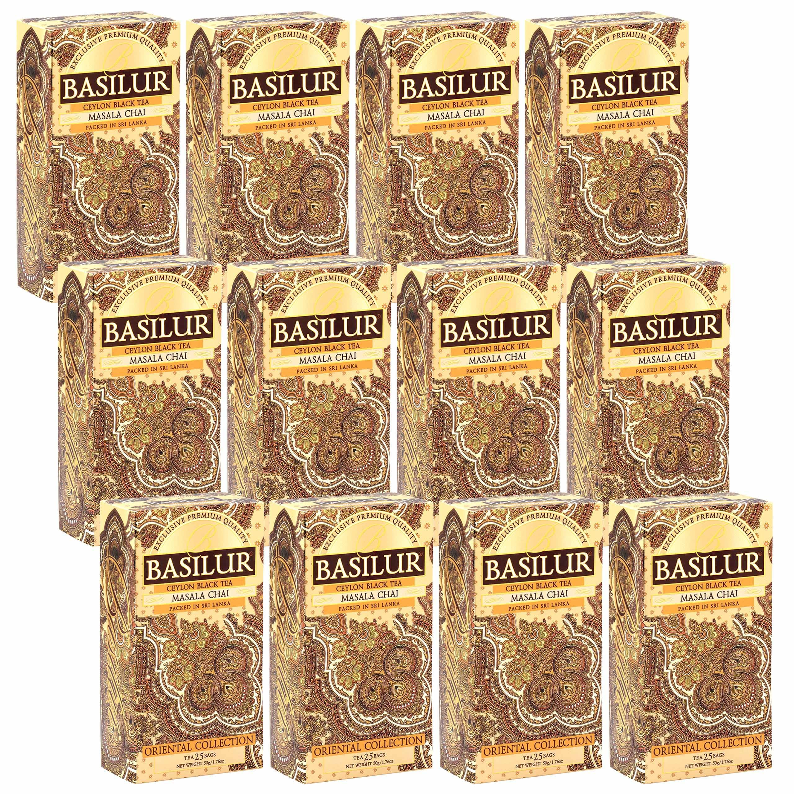 BASILUR Masala Chai- Czarna herbata cejlońska z dodatkiem naturalnych przypraw orientalnych, w saszetkach 25x2g, 12 paczek