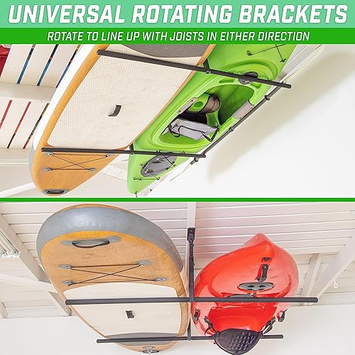 Miniatura 5 de GoSports Soporte para kayak para montaje en techo de garaje, perchas de almacenamiento ajustables para 2 kayaks, SUP o tablas de surf