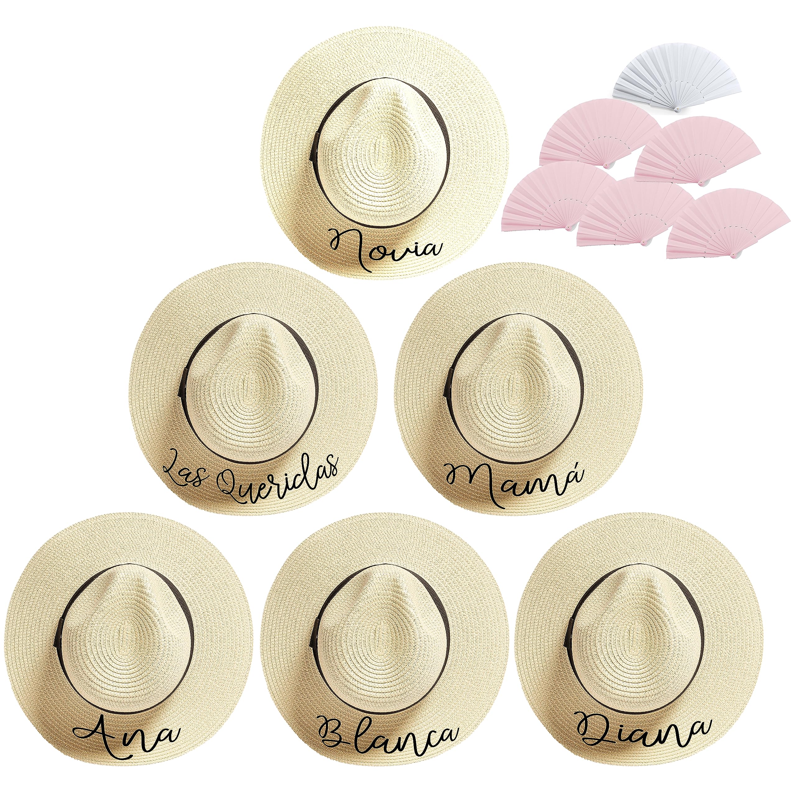 ELISA BOTELLA PACK 6 sombreros personalizados playa, sombrero con nombre, sombreros despedida de soltera, sombreros para viajes de amigas, gorras despedida de soltera, pamelas para la playa