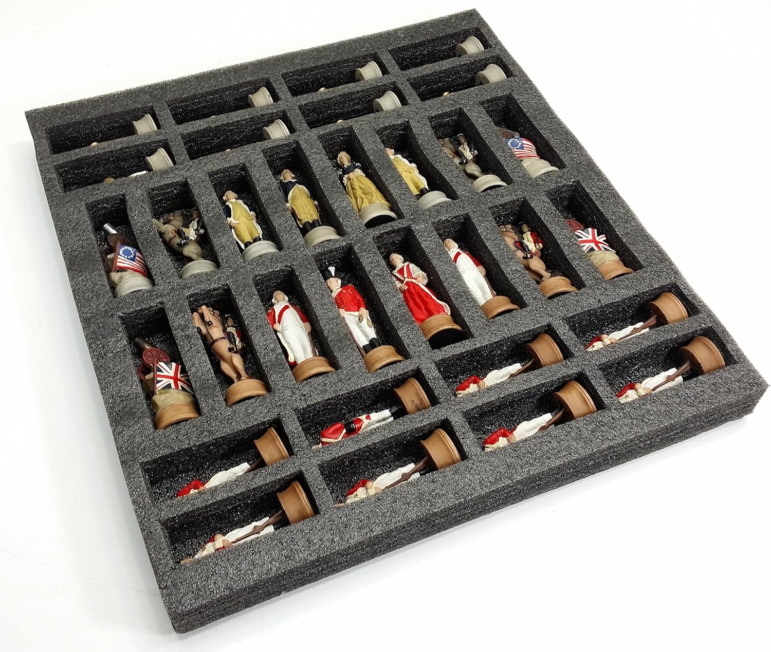 American Revolutionary Independence War Chess Set W/ 16" Black and Red Faux Marble Board Revolution