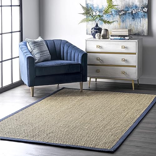 nuLOOM Elijah Tapete de área estilo rústico de hierba marina, 4 x 6 pies, color azul marino