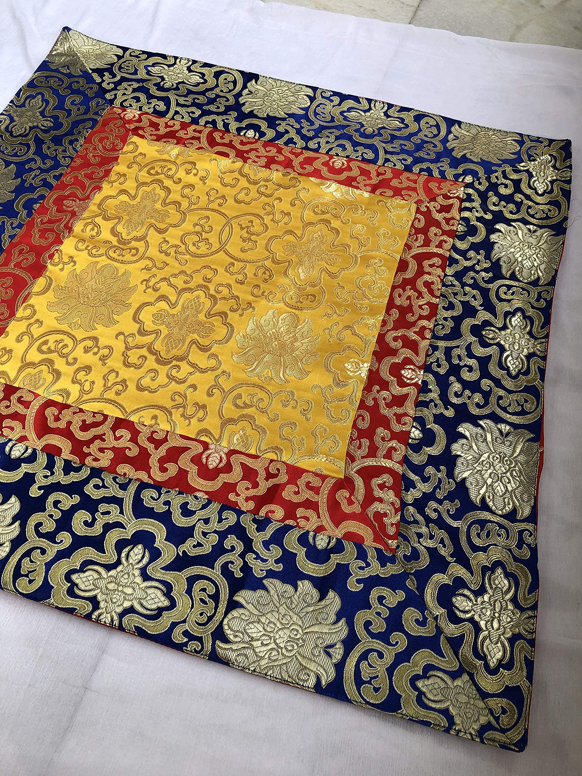 Aeiniwer YuanKanJu Tibetan Buddhist Silk Brocade Square Lotus Design Altar Cloth/Shrine Cover/Table Cover/Shrine Room Decor/Cloth/from Nepal