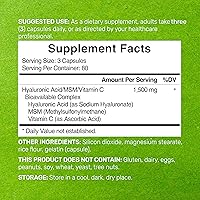 Vista 4 de Deal Supplement Suplementos de ácido hialurónico 1,500 mg – 240 cápsulas, con MSM y vitamina C – 95% puro Sin OMG + HA a base de plantas – Apoya