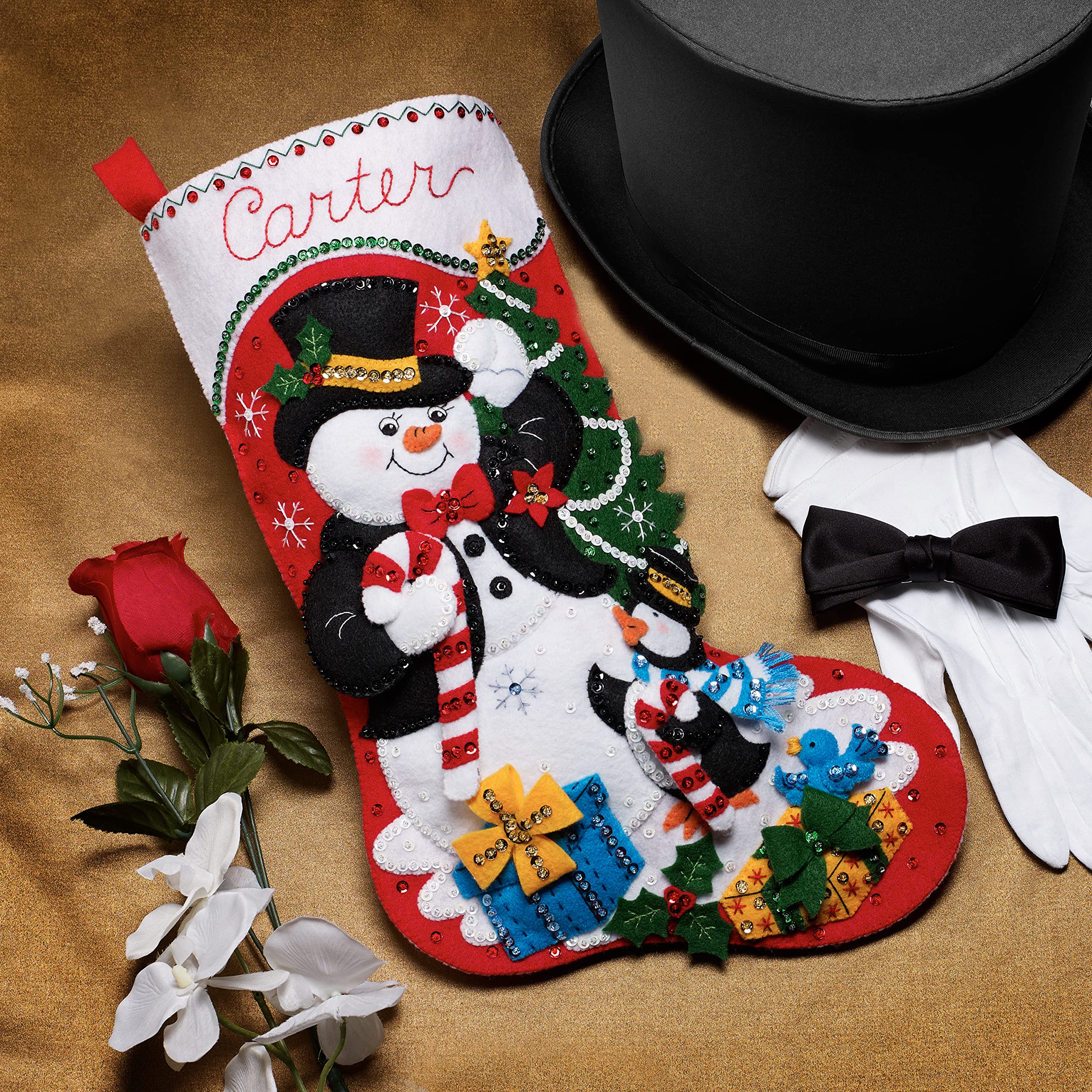 Bucilla Felt Stocking Applique Kit 18" Long-Dapper Snowman