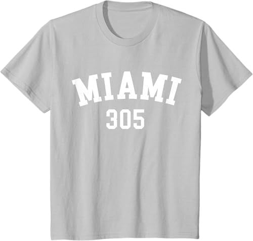 Miniatura 17 de Miami 305 USA American College Font T-Shirt Negro,Azul Marino,Azul Pastel,Arándano,Rojo,Plateado,Hierba,Verde Kelly,Marrón,Verde Oliva,Jaspeado