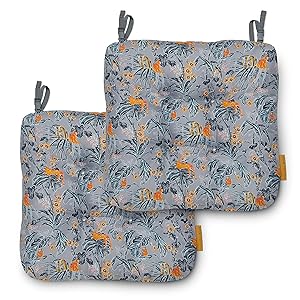 Classic Accessories for Vera Bradley Water-Resistant Patio Chair Cushions, 19 x 19 x 5 Inch, 2 Pack, Rain Forest Toile Gray/Gold