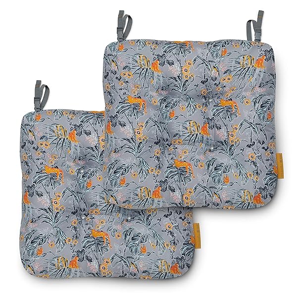 Classic Accessories for Vera Bradley Water-Resistant Patio Chair Cushions, 19 x 19 x 5 Inch, 2 Pack, Rain Forest Toile Gray/Gold