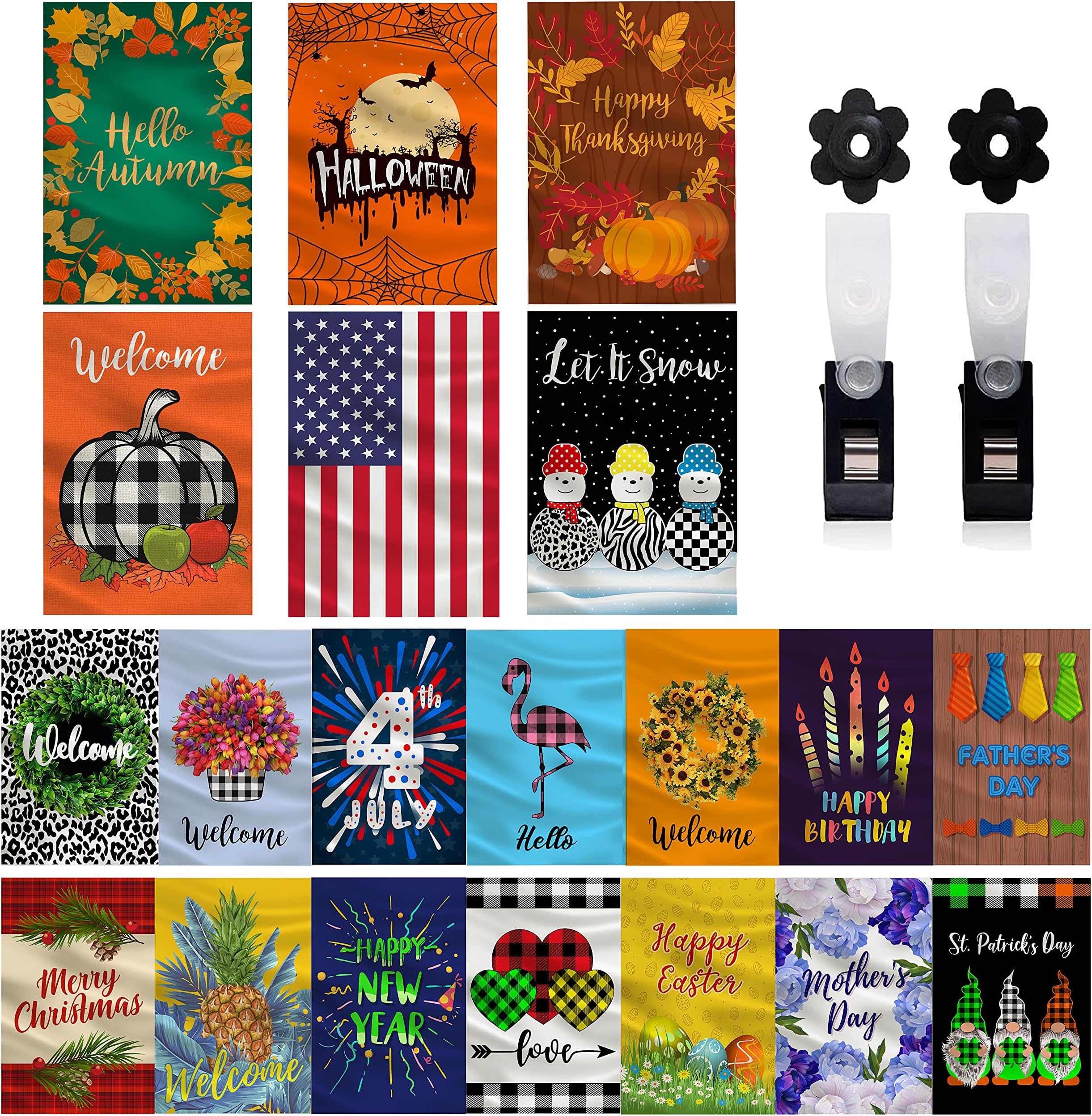 20-Pack Garden Flags for All Seasons, Yard Flags for Outside 12x18 Double Sided, Seasonal Garden Flags Set, Small Garden Flags for Outside, Decorative Holiday Outdoor Seasonal Flags