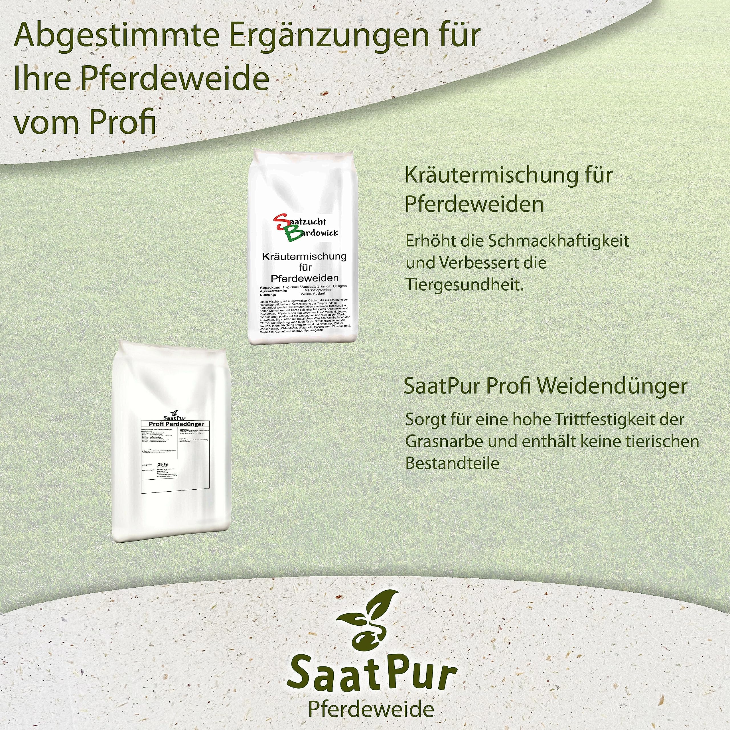 SaatPur® Pferdeweide Fruktanarm, 10 kg für 3.000 m², Reduziert die Hufrehe, Hoher Futterwert für strukturreiches Futter, dichte Narbe, Neusaat und Nachsaat