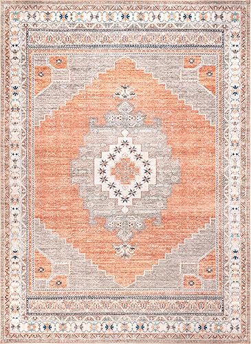 Miniatura 5 de nuLOOM Alicia - Alfombra de medallón lavable a máquina, 4 x 6 pies, color óxido, rectangular, 0.15 pulgadas de grosor