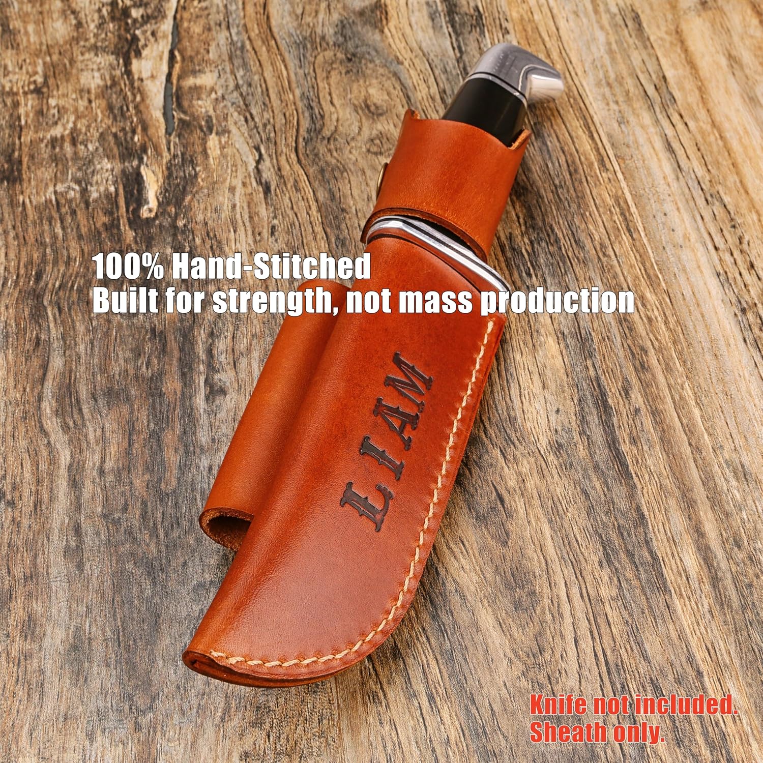 Horizontal Carry Handmade Leather Knife Sheath for Buck 119 and 120, Full Grain Cowhide, Hand Stitched, Belt Loop, Personalized Embossing Option KSBKH1