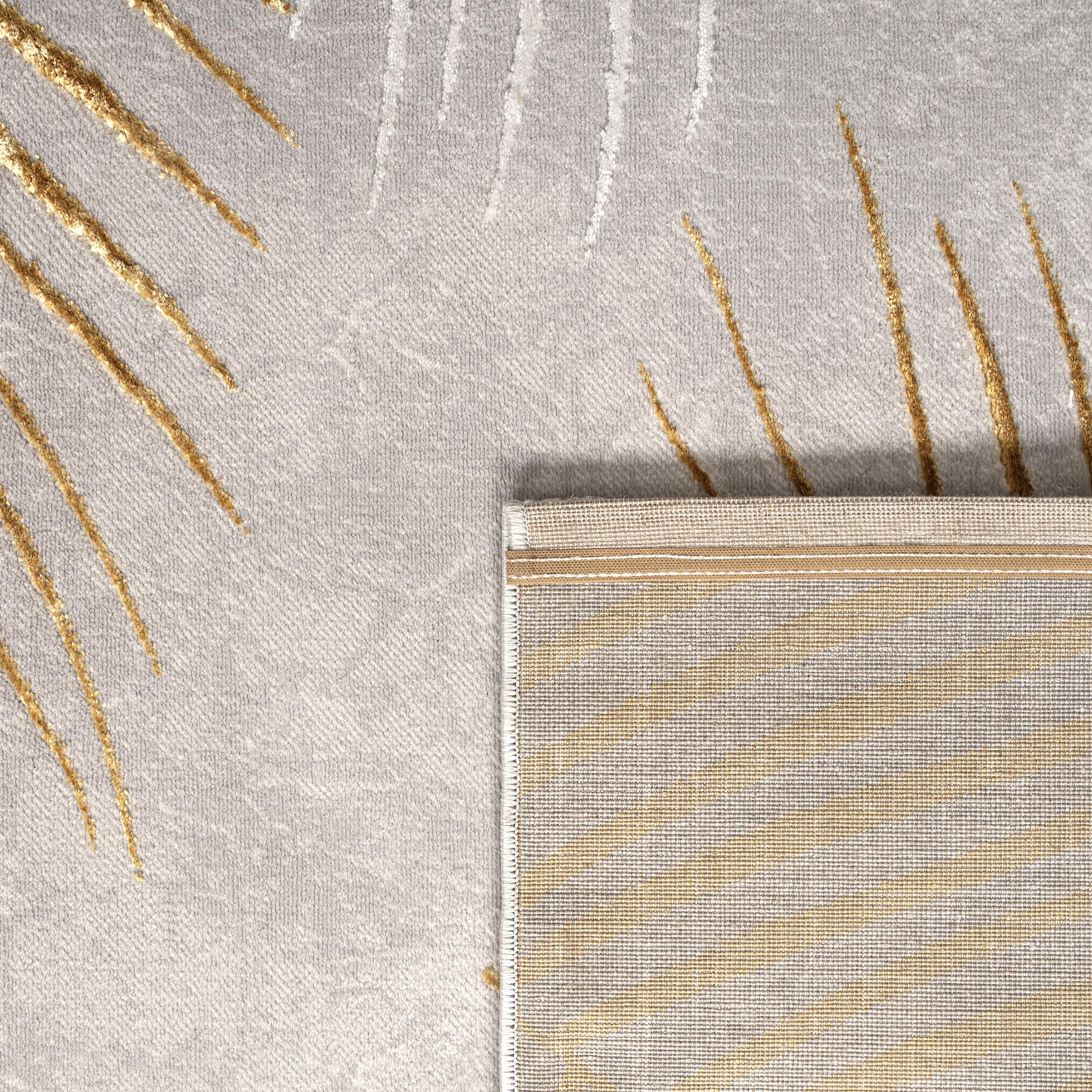 Paco Home Teppich Wohnzimmer Schlafzimmer Moderner Kurzflor glänzendes Palmen-Muster Florales Design Geometrisch Hoch-Tief-Effekt 3D, Grösse:160x230 cm, Farbe:Gold