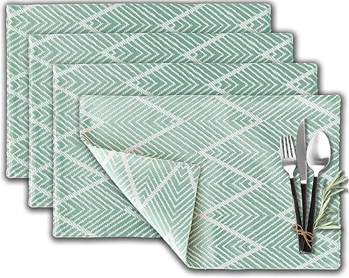 Miniatura 5 de CK Home - Manteles individuales modernos de mesa, 18 x 12 pulgadas, juego de 4, tela geométrica lavable, color aguamarina